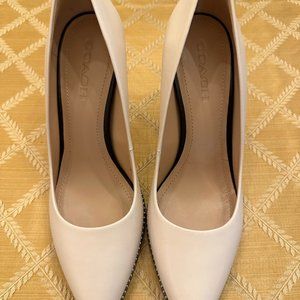 Coach Waverly Bead-Trim Ivory Leather Pumps